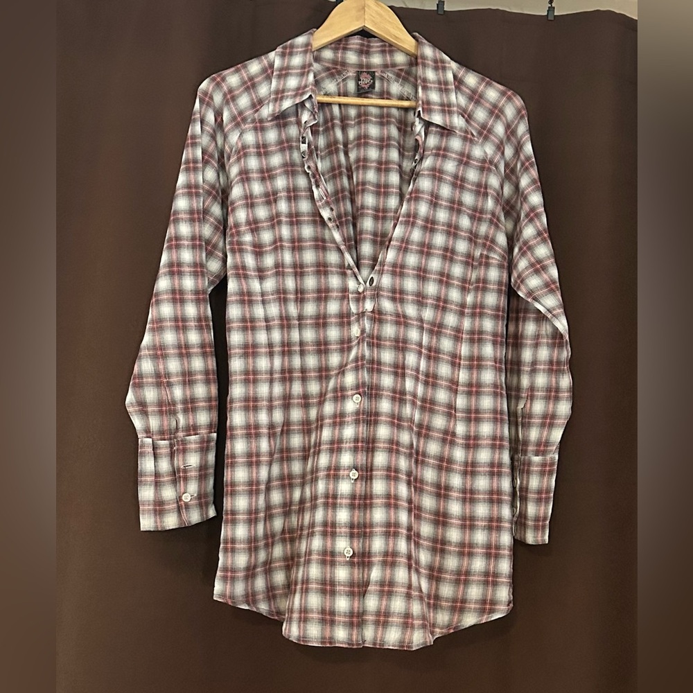 Free People Women's Plaid Button-Down Shirt - Soft Pink, Grey and White